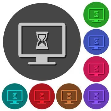 Busy computer icons with shadows on round backgrounds Stock Illustration