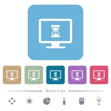 Busy computer rounded square flat icons Illustrazione stock