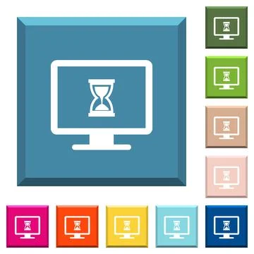 Busy computer white icons on edged square buttons Stock Illustration