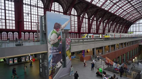 Busy concourse at Antwerp Train Station, Belgium. Stock Footage 276679766