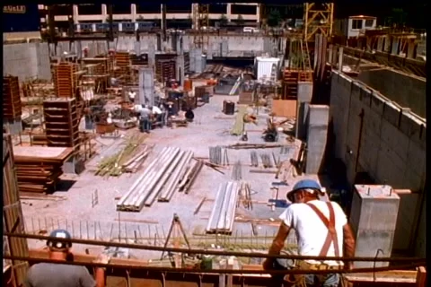 Busy construction hardhats timelapse lower level Stock Footage 183583387