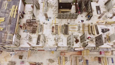 Busy Construction Site and Construction Equipment Aerial view Stock Footage 196941104