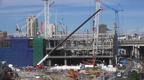 Busy construction site wide view Stock Footage 53173616