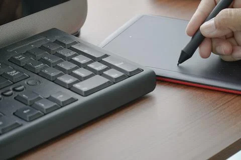 Busy in creative task use digital graphic tablet and drawing Stock Photos