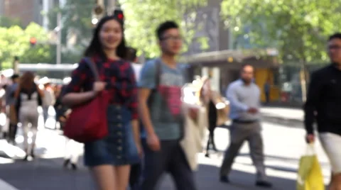 Busy crosswalk intersection pedestrians Stockbeeldmateriaal 56426497