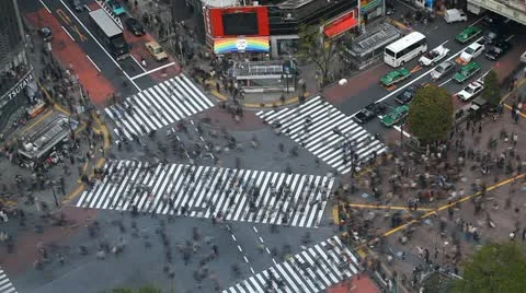 Busy Crowd Anonymous People Walking Aerial City Street Tokyo Rush Hour Timelapse Stock Footage