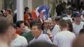 Busy crowd people tourists walking Times Square NYC New York City day 4k or 4k+ Resolution