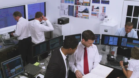 Busy customer service or financial business team of stockbrokers. Large office Stock Footage