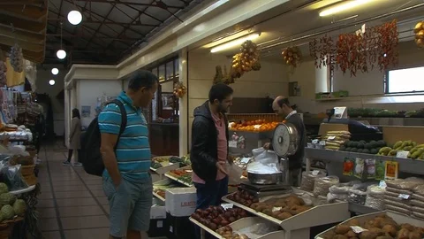 Busy day at a local indoor Market. Stock Footage