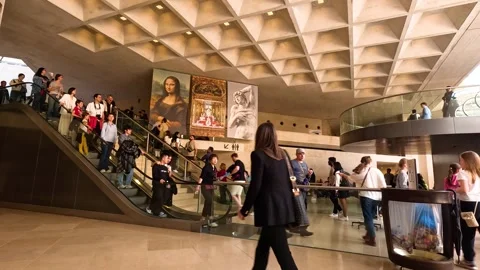 Busy Day at the Louvre Museum Stock Footage 290306799
