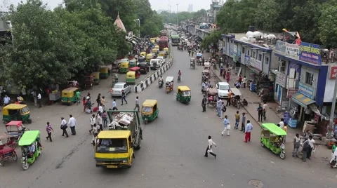 Busy Delhi street elevated view Video stock 44171792