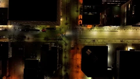 Busy Downtown intersection at night hyperlapse / timelapse Video stock 258979754