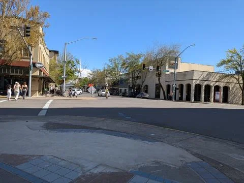 Busy downtown Salem intersection surrounded by historic architecture Stock Photos