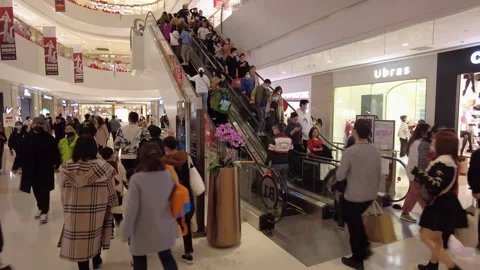 Busy elevator in Shanghai shopping mall Stock Footage 253464036