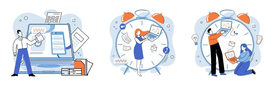 Busy employee. Developing multitasking skills is crucial for busy employee to Stock Illustration