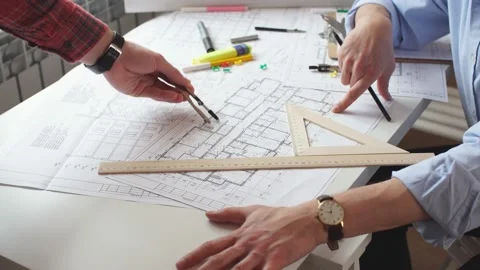 Busy engineer man making drawing Stock Footage 128103992