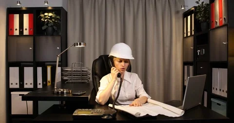 Busy Engineer Woman Analyzing Project Design Consultant Talk Telephone Office Stock Footage 72775001