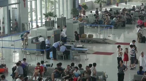 Busy entrance to airport & railway station.waiting hall. Stock Footage