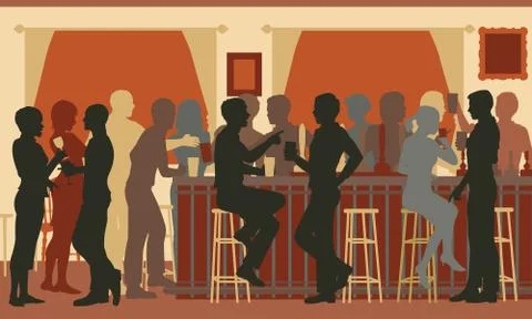 Busy evening bar Stock Illustration