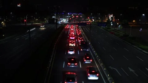 Busy fast Traffic flow , city  night traffic pulse. Stock Footage 280139149
