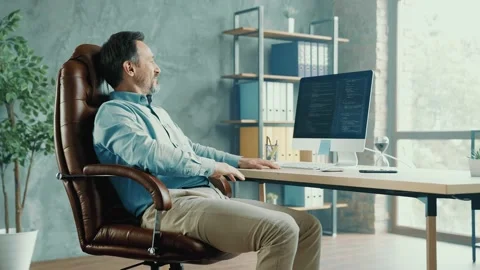 Busy freelance programmer finish work put legs table relax comfort armchair 스톡 동영상 161400322