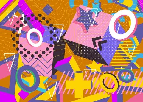 Busy geometric elements poster design. Multicolored geometrical graphic ret.. 库存插图