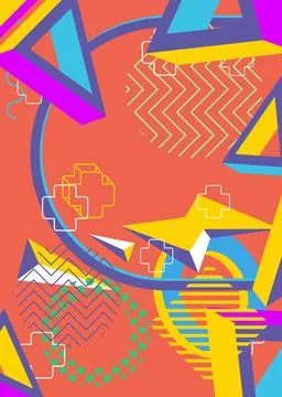 Busy geometric elements poster design. Multicolored geometrical graphic ret.. Иллюстрация