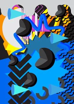 Busy geometric elements poster design. Multicolored geometrical graphic ret.. Illustrazione stock