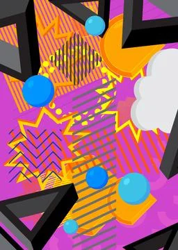 Busy geometric elements poster design. Multicolored geometrical graphic ret.. Illustrazione stock