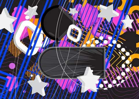 Busy geometric elements poster design. Multicolored geometrical graphic ret.. Illustrazione stock