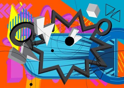 Busy geometric elements poster design. Multicolored geometrical graphic ret.. Stock Illustration