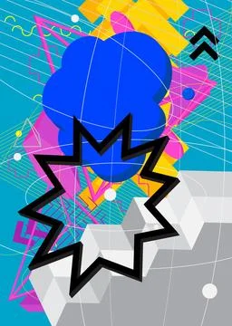 Busy geometric elements poster design. Multicolored geometrical graphic ret.. Stock Illustration