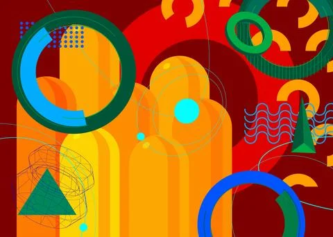 Busy geometric elements poster design. Multicolored geometrical graphic ret.. 库存插图