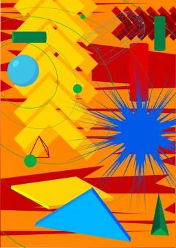 Busy geometric elements poster design. Multicolored geometrical graphic ret.. 库存插图