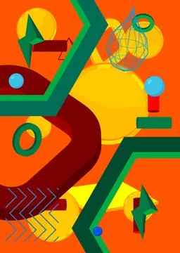 Busy geometric elements poster design. Multicolored geometrical graphic ret.. Stock Illustration