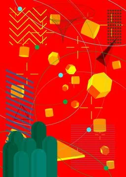Busy geometric elements poster design. Multicolored geometrical graphic ret.. Stock Illustration
