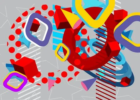 Busy geometric elements poster design. Multicolored geometrical graphic ret.. Illustrazione stock