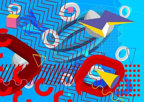 Busy geometric elements poster design. Multicolored geometrical graphic ret.. Stock Illustration