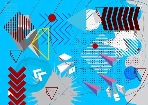 Busy geometric elements poster design. Multicolored geometrical graphic ret.. Stock Illustration
