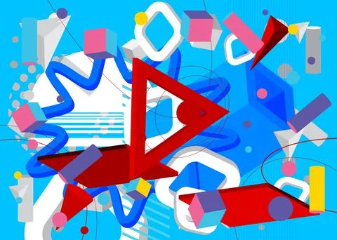 Busy geometric elements poster design. Multicolored geometrical graphic ret.. Stock Illustration
