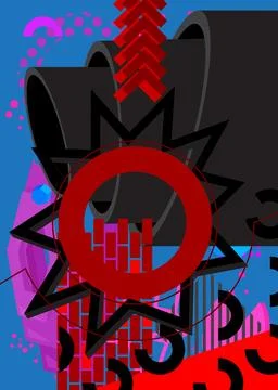 Busy geometric elements poster design. Multicolored geometrical graphic ret.. Stockillustratie