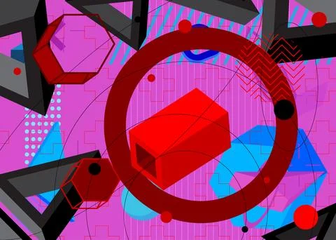 Busy geometric elements poster design. Multicolored geometrical graphic ret.. 库存插图