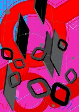 Busy geometric elements poster design. Multicolored geometrical graphic ret.. Stock Illustration