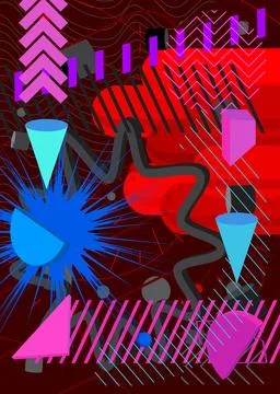 Busy geometric elements poster design. Multicolored geometrical graphic ret.. Stock Illustration