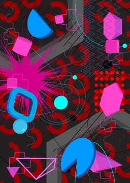 Busy geometric elements poster design. Multicolored geometrical graphic ret.. イラスト素材