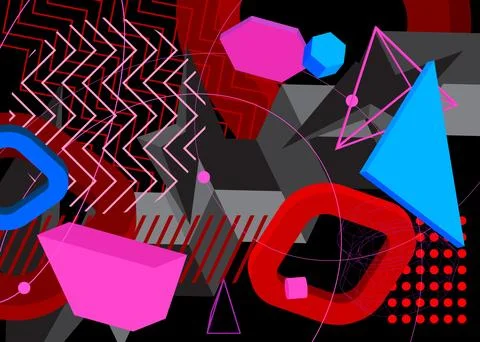 Busy geometric elements poster design. Multicolored geometrical graphic ret.. Stock Illustration