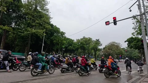 Busy Hanoi Intersection Traffic Flow Stock Footage 300550132