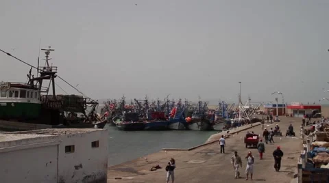 Busy Harbor in Morocco Stock Footage 52934640