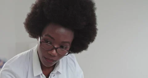 Busy Hard Working Professional Afro-American Woman Doctor Consulting Customers Stock Footage 148448544