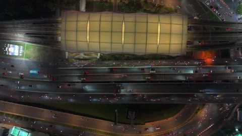 Busy highway with a large overpass in the middle Stock Footage 327575092